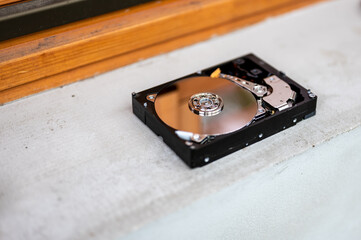 Hard disk drive on a concrete surface