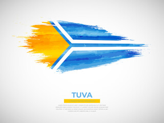 Grunge style brush painted Tuva country flag illustration with national day typography