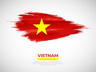 Grunge style brush painted Vietnam country flag illustration with Independence day typography