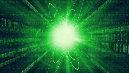 0と1のデジタルプログラミングと緑色の光イメージ背景