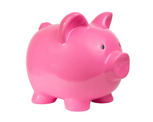 Pink piggy bank ceramic toy isolated on the white background