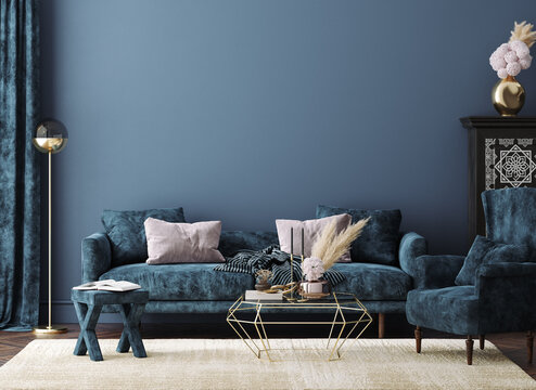 Naklejki Home mockup, modern interior background, 3d render