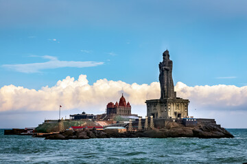 Beautiful dramatic sky clouds monsoon climate at Kanyakumari beach Tamilnadu, South India.