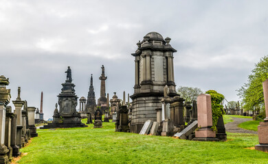 A view towards the summit of  the Necropolis in Glasgow on a summers evening