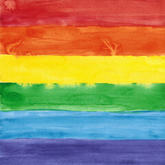 Rainbow colored LGBT pride flag. Symbol of sexual minorities and tolerance. LGBTQ, LGBT+ community concept. Watercolor painted background with copy space for design. Web banner.