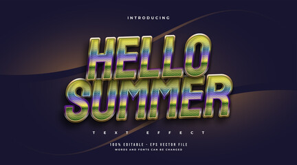 Hello Summer Text in Colorful Retro Style with Sparkling Effect. Editable Text Effect