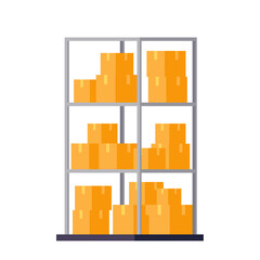 Parcel box on shelf vector. Parcel box on white background. Parcel box stack.