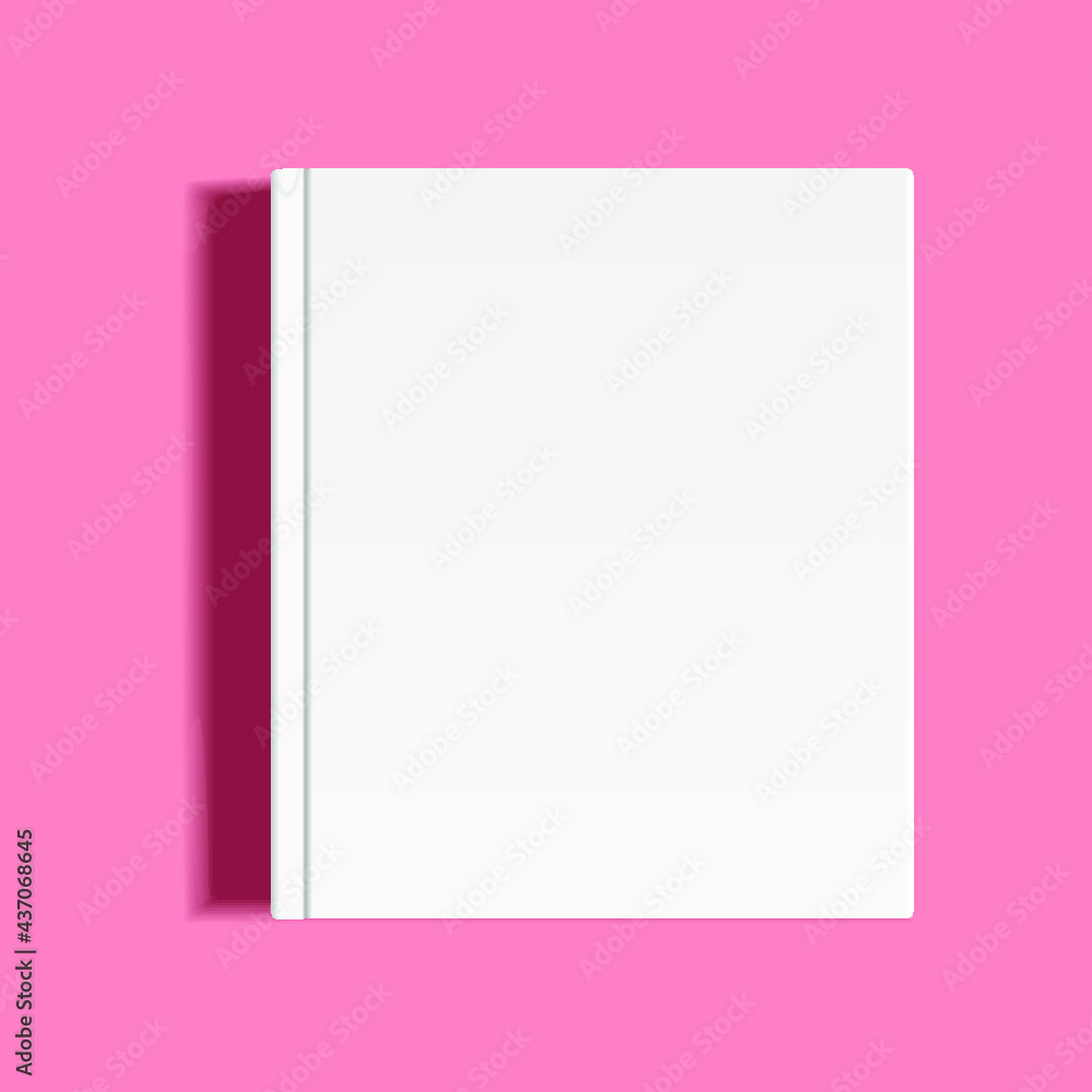 Poster mockup of closed blank square book isolated on pink background. 3d rendering