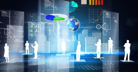 Composition of people icons over digital data processing