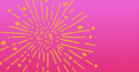 Composition of fireworks with copy space on pink background