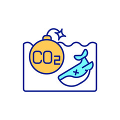 Carbon effects on ocean environment RGB color icon. Threat to marine life. CO2 increasing. Global climate change. Isolated vector illustration. Increased ocean acidity simple filled line drawing