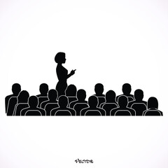 Businesswoman Addressing Delegates At Conference. Icon Isolated on White Background. flat style.