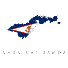 Vector illustration of American Samoa flag map. American Samoa Outline Map With Flag. USA with the flag of American Samoa isolated on white background. Unincorporated overseas territory of the US