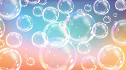 illustration depicting Flying soap bubbles of different sizes