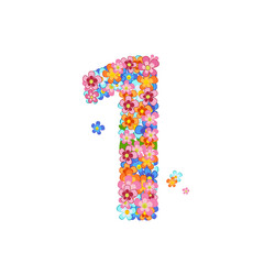 floral font with colorful tiny flowers. joyful number one