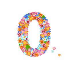 floral font with colorful tiny flowers. joyful number zero