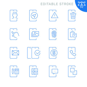 Mobile apps related icons. Editable stroke. Thin vector icon set
