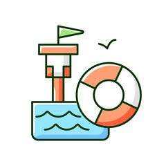 Lifeguarding training RGB color icon. First aid. Water emergencies prevention and responding. Isolated vector illustration. Preparation for potential saving lives simple filled line drawing