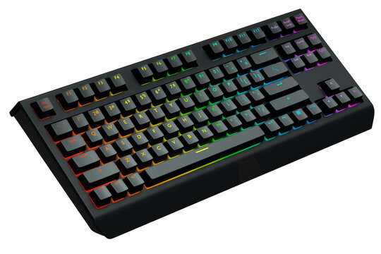 Black computer keyboard with rgb colors isolated on white background.