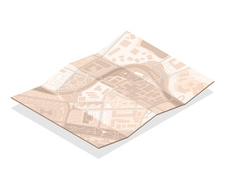 Isometric city map navigation, point markers background, 3d flat isometry drawing schema, 3D simple city plan GPS navigation, final destination arrow paper city map. Route delivery check point graphic