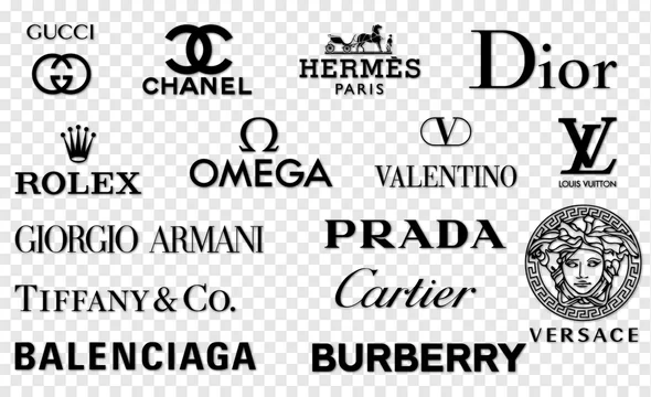 Vinnytsia, Ukraine - May 30, 2021: Popular luxury brands. Gucci, Chanel,  Hermes, Dior, Louis Vuitton, Rolex, Tiffany Prada Versace Armani Valentino  Balenciaga Cartier Burberry Omega Stock Vector