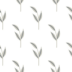 Scandinavian seamless pattern with grey leaf branches shapes. Isolated botanic backdrop. Simple style.
