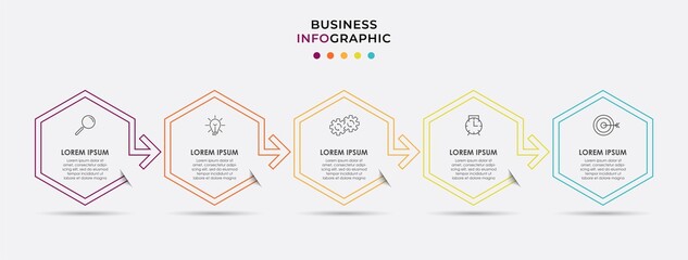 Vector Infographic design business template with icons and 5 options or steps. Can be used for process diagram, presentations, workflow layout, banner, flow chart, info graph