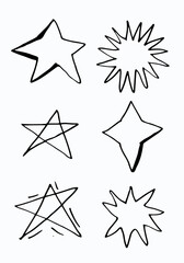 Hand drawn stars set. Star doodles collection on white background.