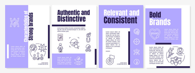 Characteristics of strong brands brochure template. Popular brands. Flyer, booklet, leaflet print, cover design with linear icons. Vector layouts for presentation, annual reports, advertisement pages