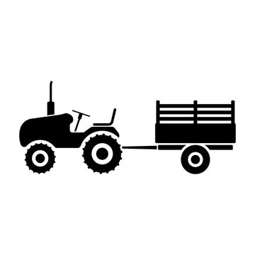 recommend clip art: Farm tractor with trailer icon. Black silhouette. Side view. Vector simple flat graphic illustration. The isolated object on a white background. Isolate.