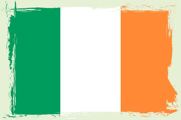 Irish flag. Ireland tricolor, banner with grunge brush.