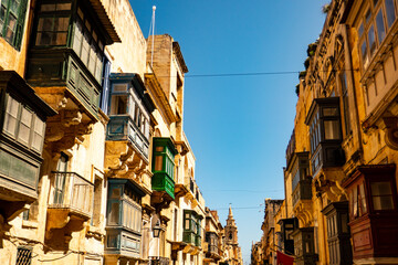 Malta, street and traditional buildings in Valletta