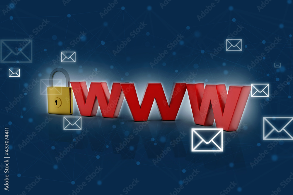 Poster 3d rendering padlock with www