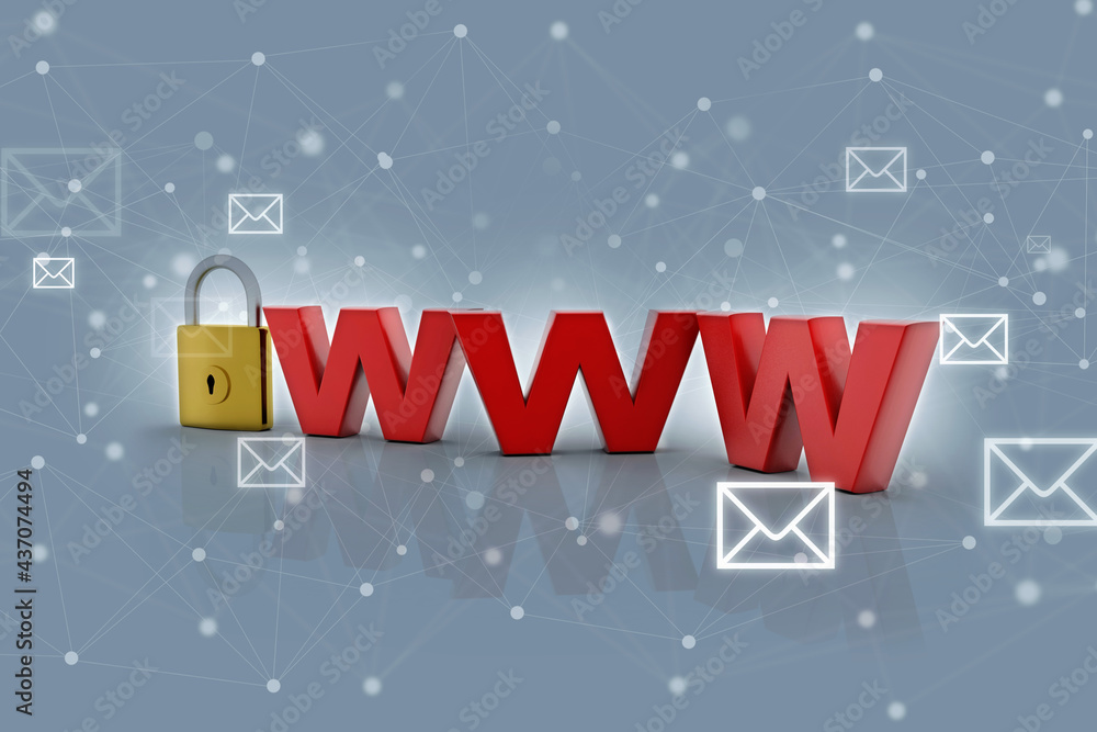 Poster 3d rendering padlock with www