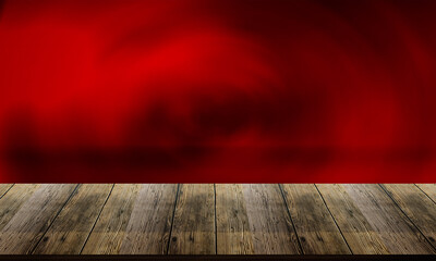 Naklejka na ściany i meble wooden table on red stage background or studio scene