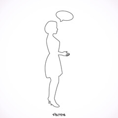 business woman with speech bubble.  Icon Isolated on White Background.