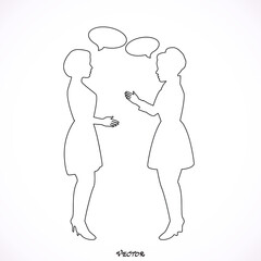 Illustration of two young women having a conversation.  Icon Isolated on White Background. 