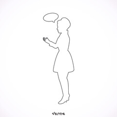 Young woman with speech bubble.  Icon Isolated on White Background.