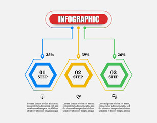 Planning timeline infographics template with 3 elements. Infographic hexagon vector illustration with three steps, options, marketing icons. Can use for business, presentations, web design, diagrams.