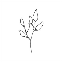 one line drawing of trunk and leaves. continuous line art