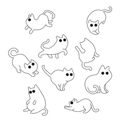 Vector set character cartoon cat  pastel color with line cut.