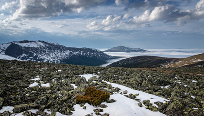 Ural mountains Konzhakovsky and Serebryansky kamen in May, Russia, Sverdlovsk region