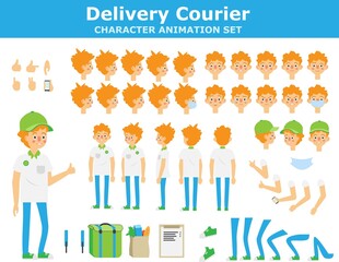 animation european character bundle delivery courrier for online shop or restaurant business