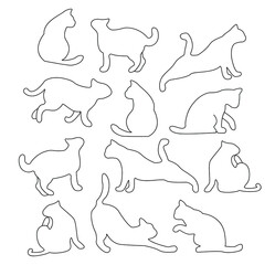 Vector set character cartoon cat  pastel color with line cut.