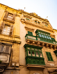 Malta, street and traditional buildings in Valletta