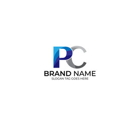 Modern PC Alphabet Blue Or Gray Colors Company Based Logo Design Concept