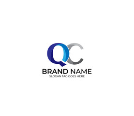 Modern QC Alphabet Blue Or Gray Colors Company Based Logo Design Concept