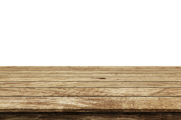 Empty light wood table top isolate on white background - can used for display or mock up your...