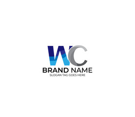 Modern WC Alphabet Blue Or Gray Colors Company Based Logo Design Concept