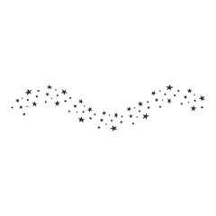 Stardust trail line. Falling chaotic black stars. Comet symbol. Magic illustration concept. Vector isolated on white
